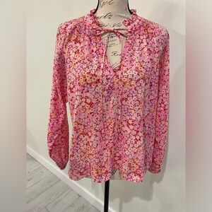 Karlie Pink and Orange Floral Long Sleeve Blouse EUC 100% Cotton